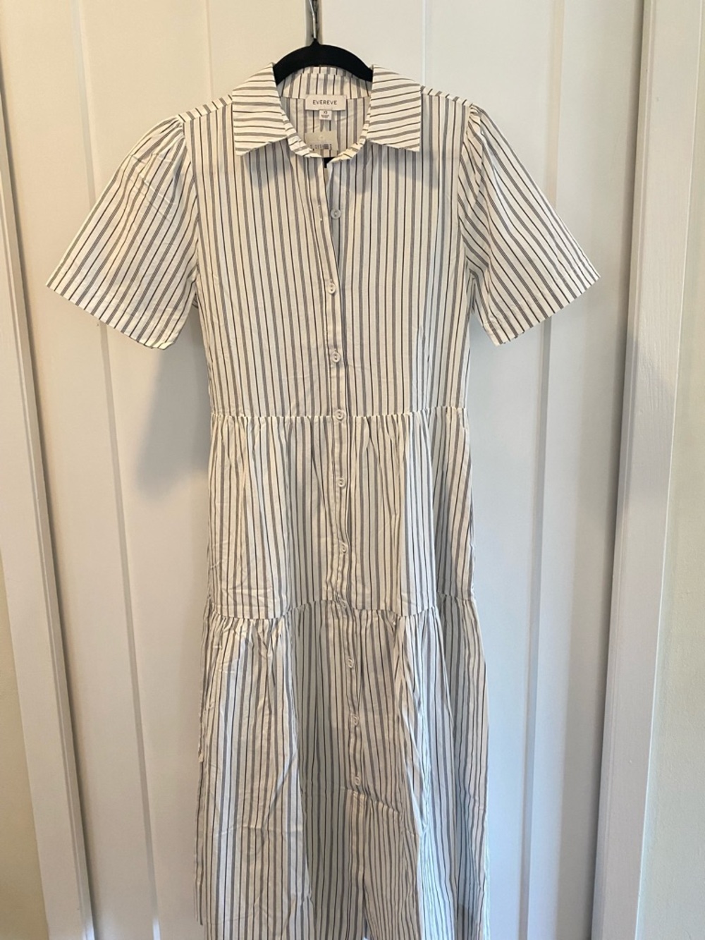 New Evereve White and Gray Vertical-Stripe Button Dress With attached  slip